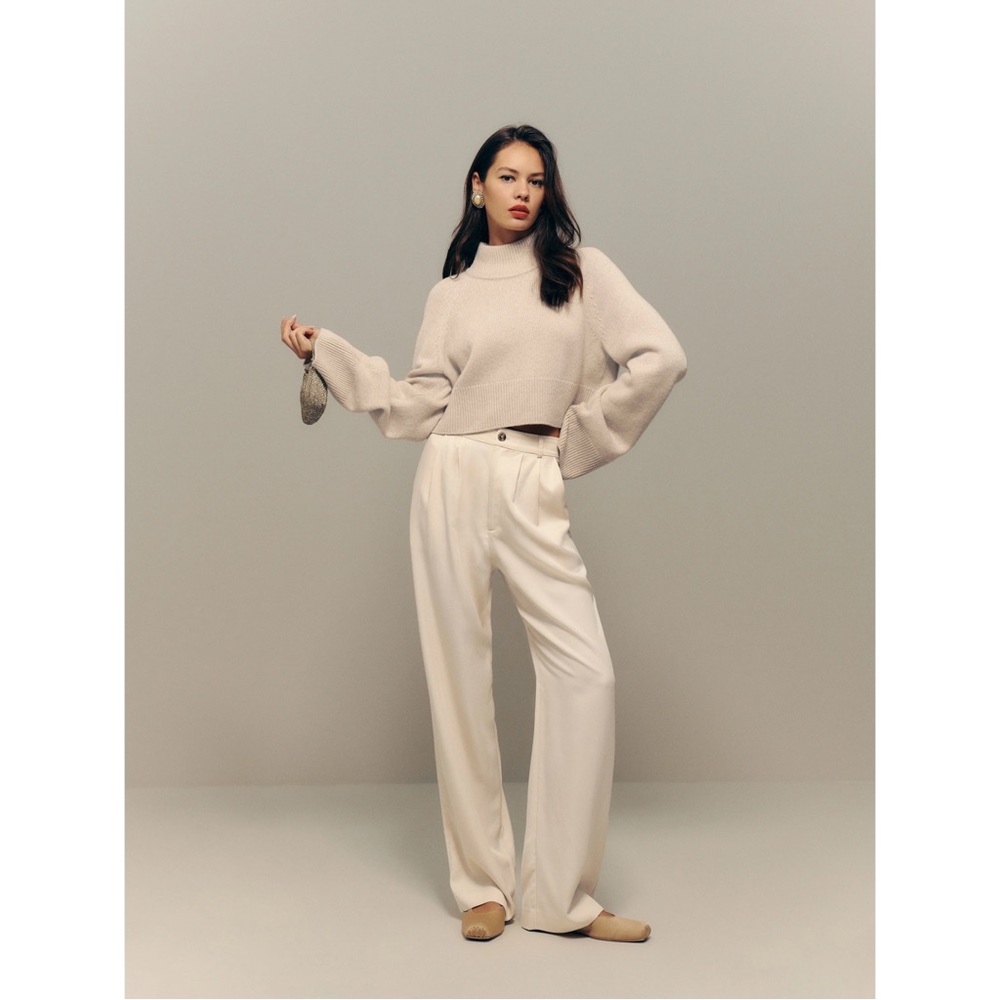 BNWT REFORMATION Mason Petites Pant Oyster 6P Light Beige High Waist Pleated